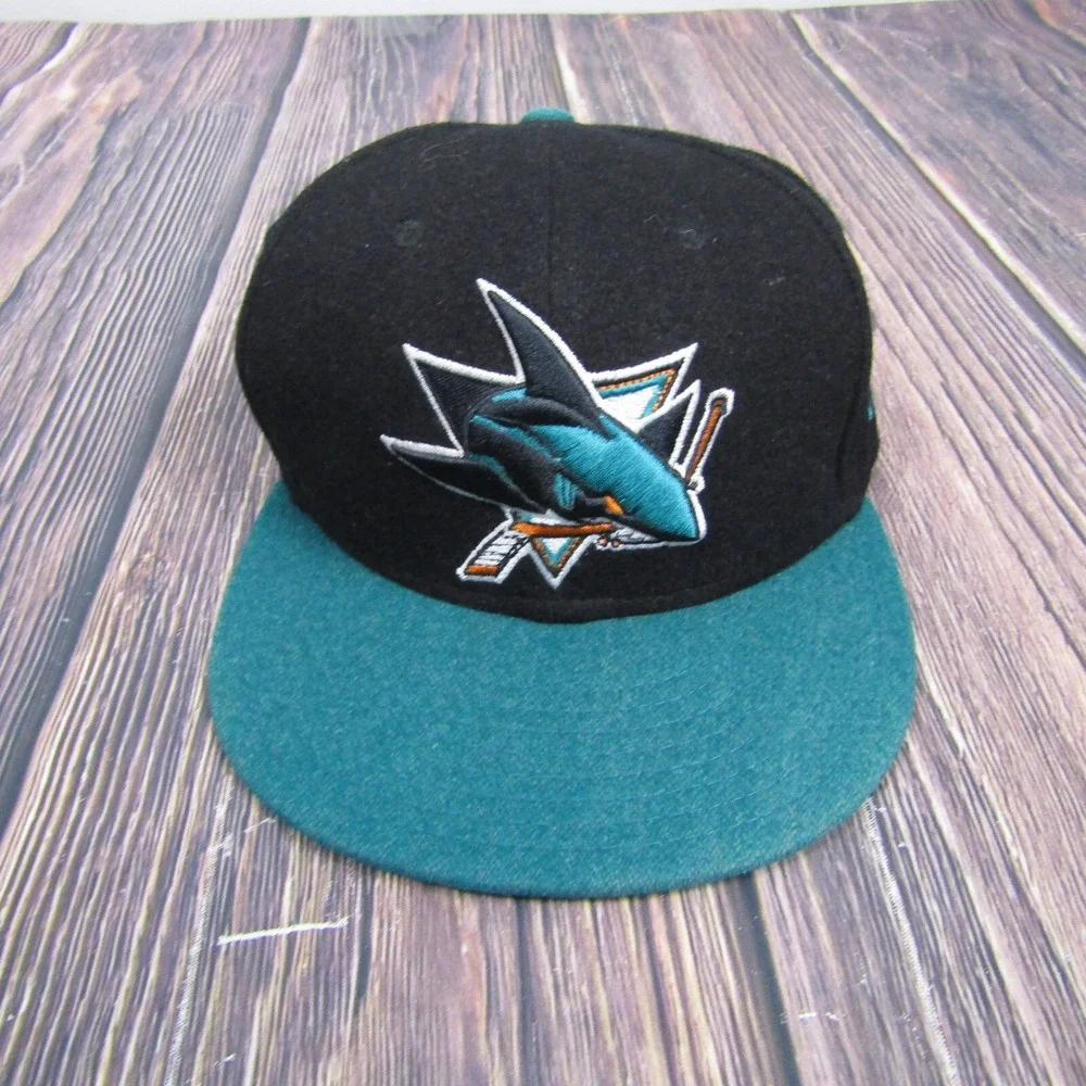 New‎ Era Hat Men 7 1/8 Black Teal San Jose Sharks 59FIFTY Fitted NHL Wool Cap